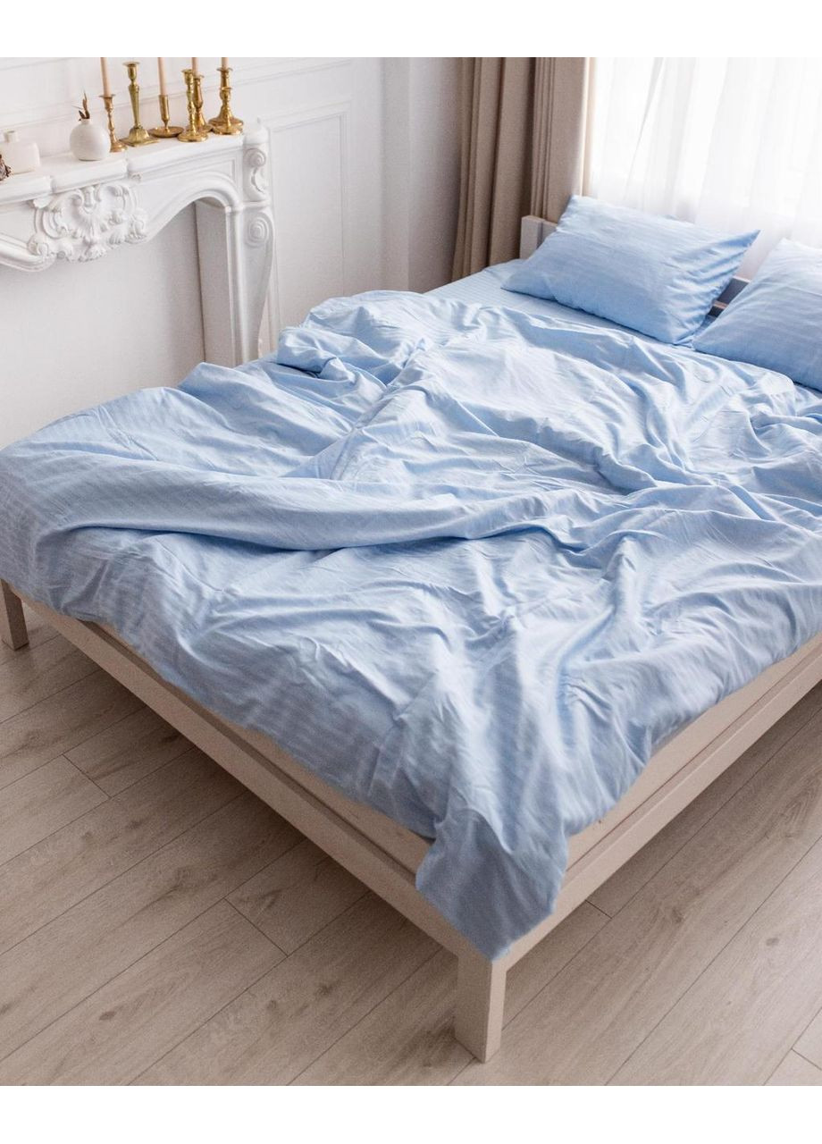 Постельное белье с резинкой Голубой страйп сатин PREMIUM Евро размер, наволочки 70/70 No Brand (363190620)