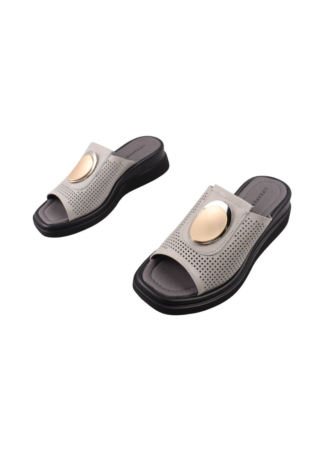 Серые шлепанцы женские серые натуральная кожа Lifexpert