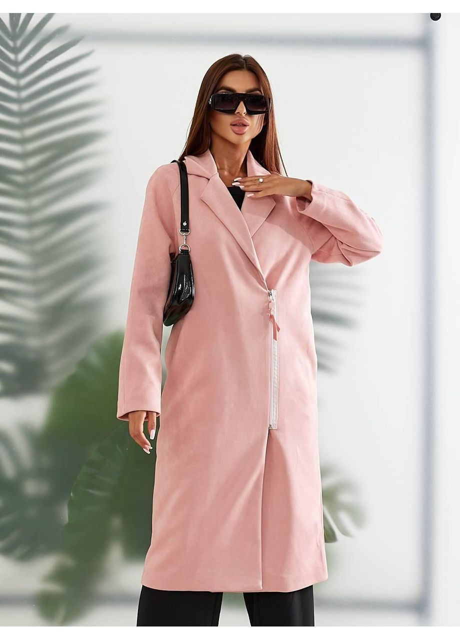 Комбінована демісезонна замшеве пальто жіноче з підкладкою арт.m100 рожева пудра Aiza