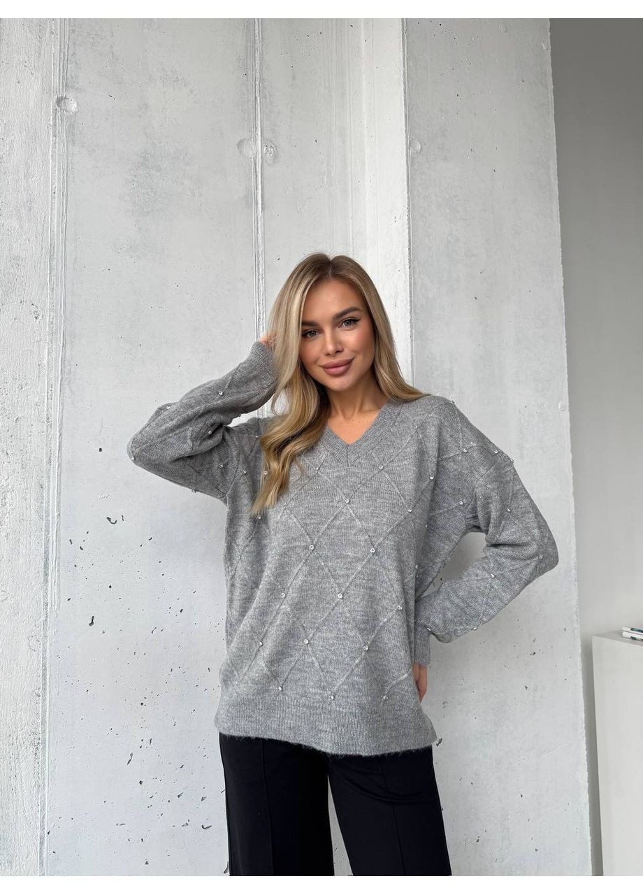 Сірий демісезонний жіночий светр пуловер No Brand