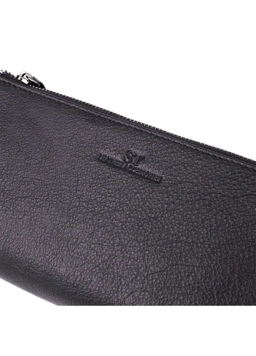 Практичный кожаный кошелек на три отделения Черный 20,5х10,5х3 см st leather (391299624)
