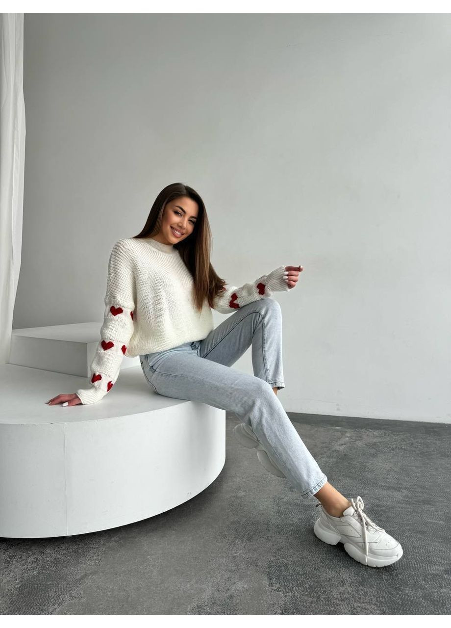 Молочний демісезонний жіночий светр оверсайз з акрилу та вовни — стильний фасон 42/46 (заміри в описі) GD/GL Модний простір