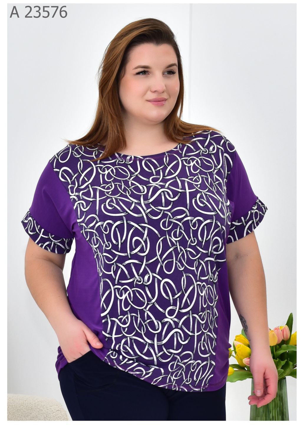 Фіолетова жіноча блузка літня великого розміру SK