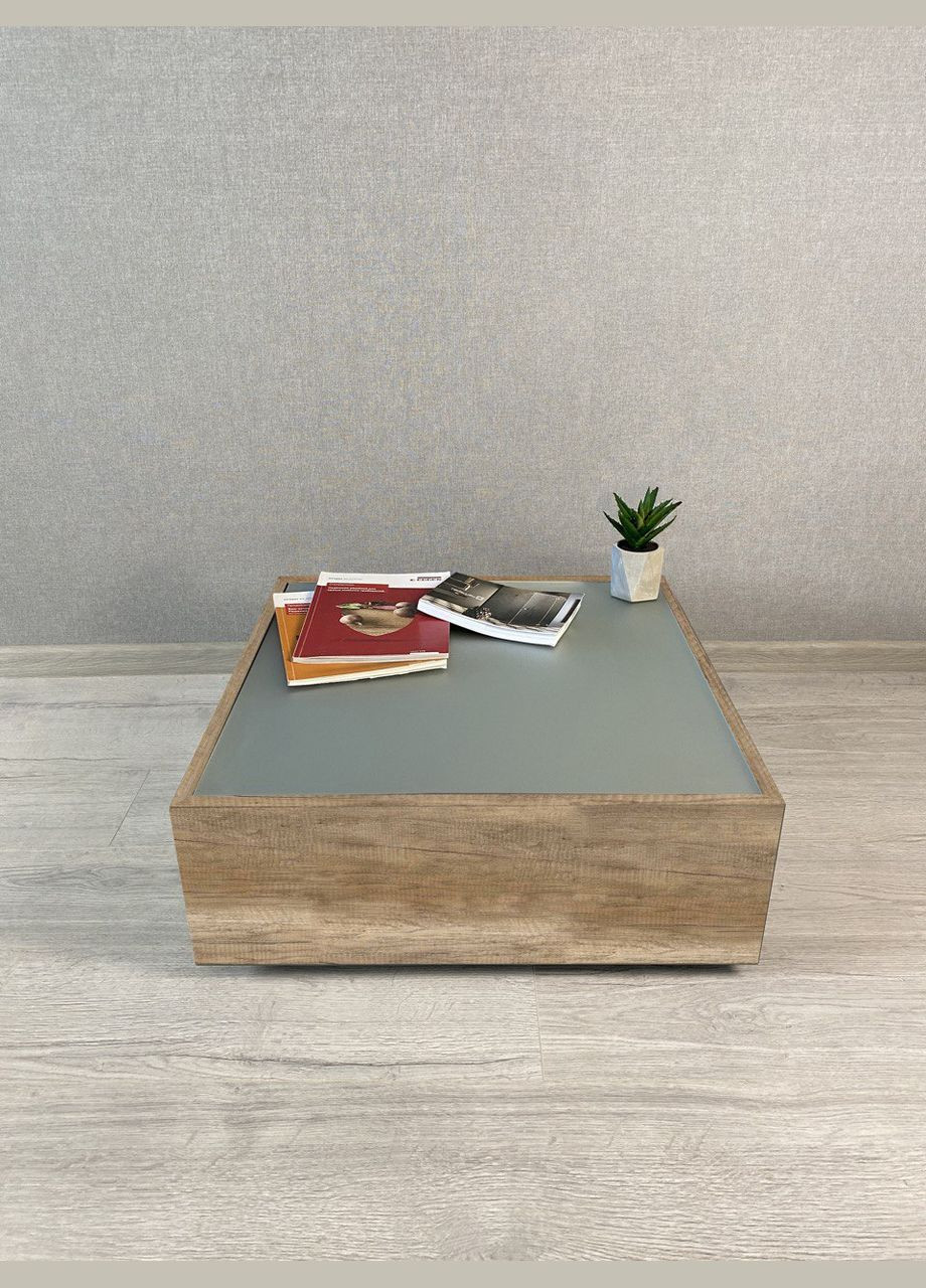 Журнальный столик Satin 640х640х250мм Дуб натуральный + Стекло сатин No Brand Grail (333835247)