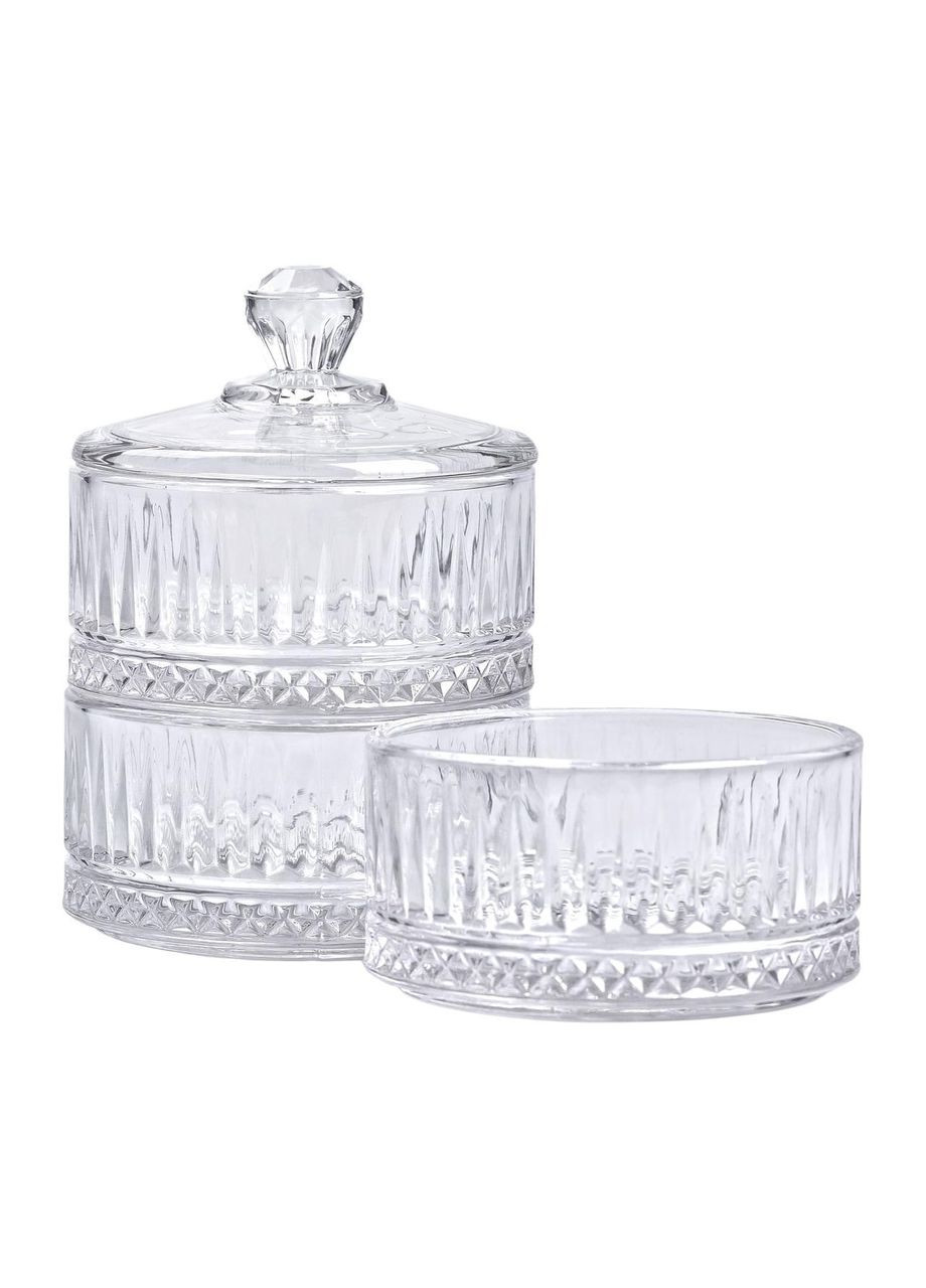 Цукерниця триярусна скляна з кришкою Ø 10 см HP-YH-16 Yiwu (370800224)