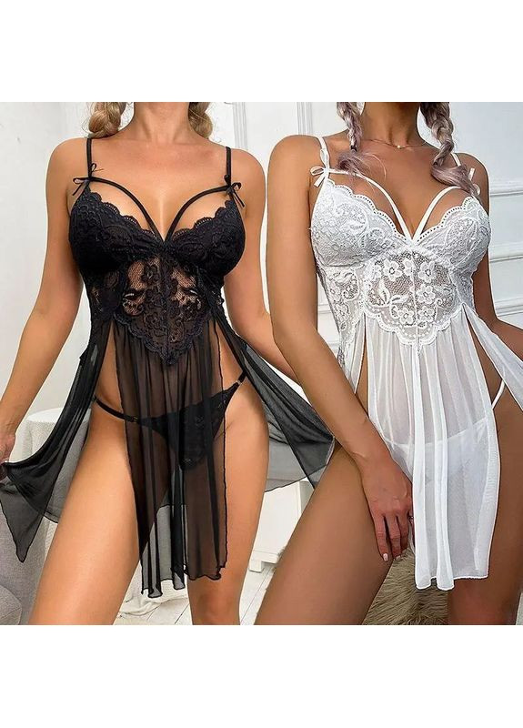 Білий демісезонний елегантний мереживний пеньюар grace з розрізами на бретельках що регулюються трусики-стрінги в комплекті No Brand пеньюар Grace з розрізами червоний