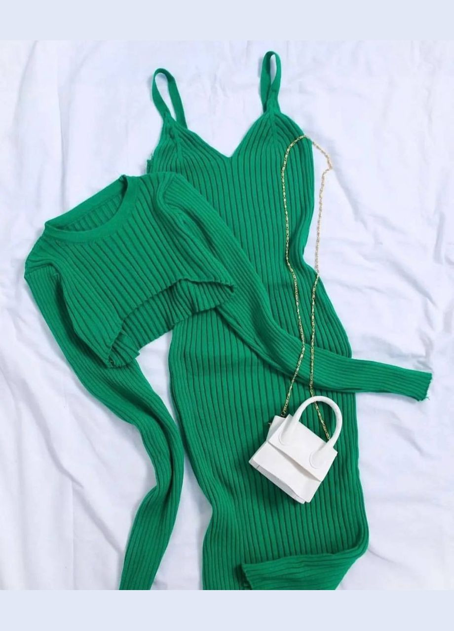 Зелена жіноча сукня рубчик No Brand