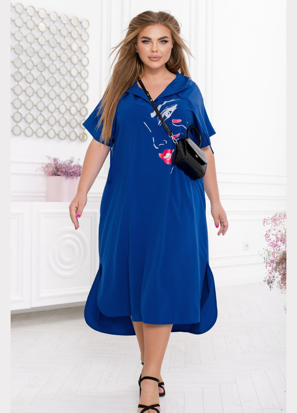 Синее повседневный свободное платье платье-худи No Brand однотонное