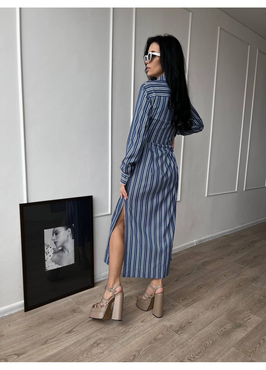 Синя повсякденний жіноча сукня-макси "майна" з довгим рукавом (td-2968720153537) TessDress