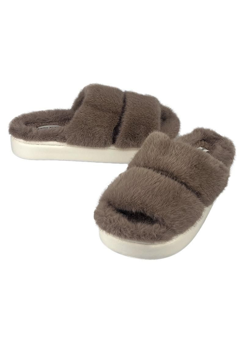 Коричневые женские домашние тапочки меховые на платформе коричневые 90637-3 Jomix