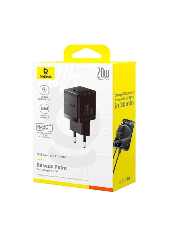 Адаптер мережевий - зарядний пристрій Palm Fast Charger 1Type-C 20W PD QC блок чорний Baseus (389207291)