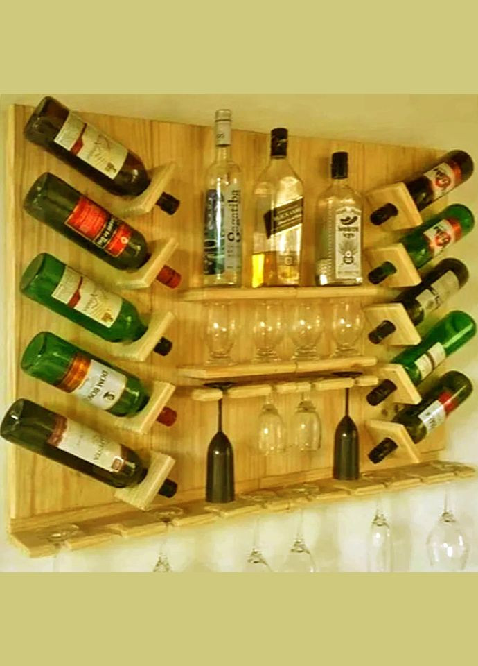 Настенная винная полка из дерева Акеси карри (ПНК-013703) No Brand (327424583)