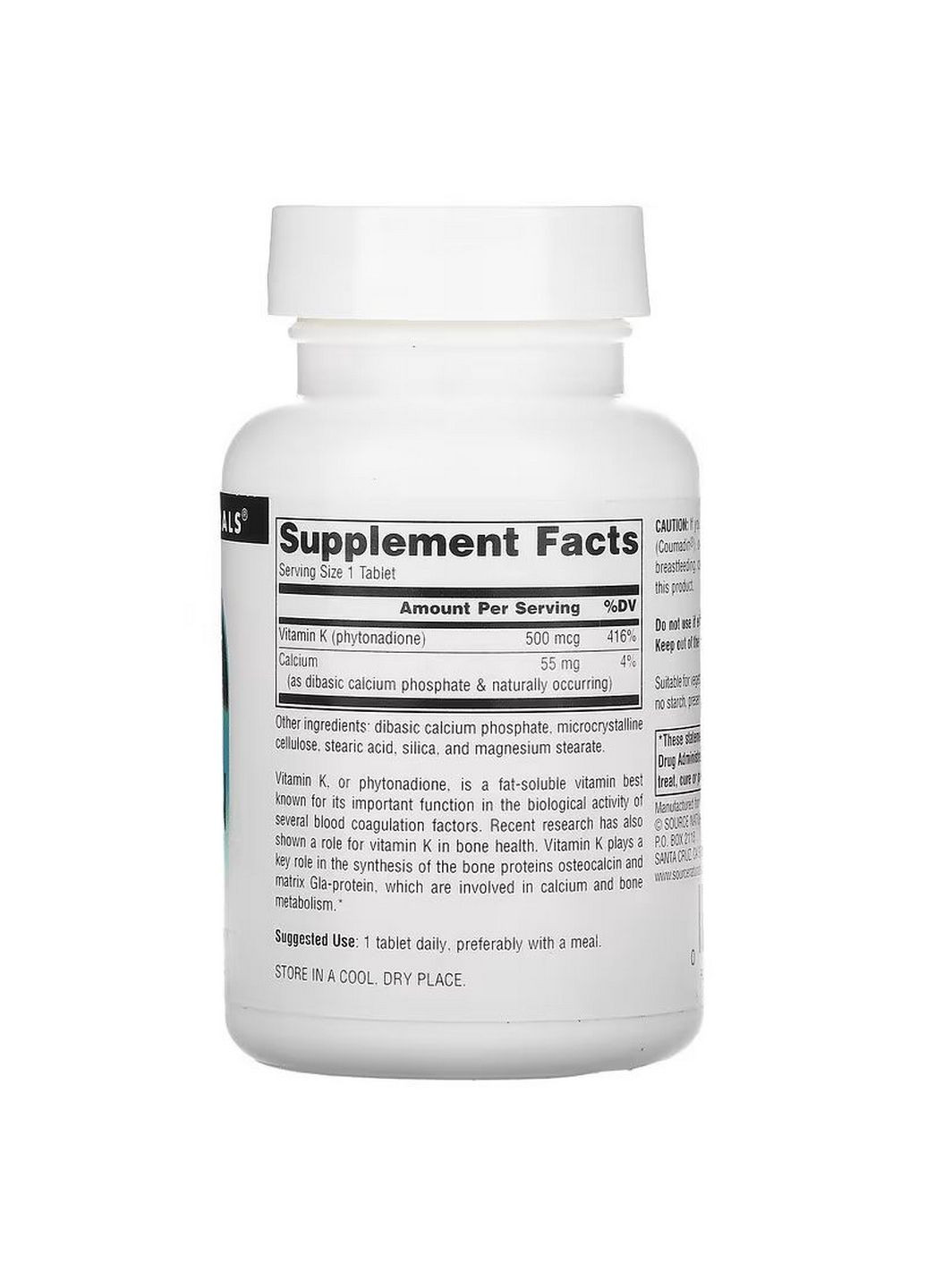 Вітаміни та мінерали Vitamin K 500 mcg, 200 таблеток Source Naturals (293482317)