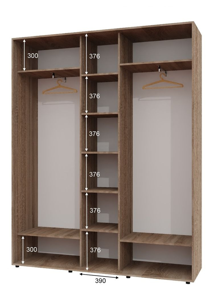 Шкаф-купе трехдверный 200*45*220 Дуб Сонома трюфель Зеркало с пескоструйным рисунком ШК-04 Алекса (360461100)