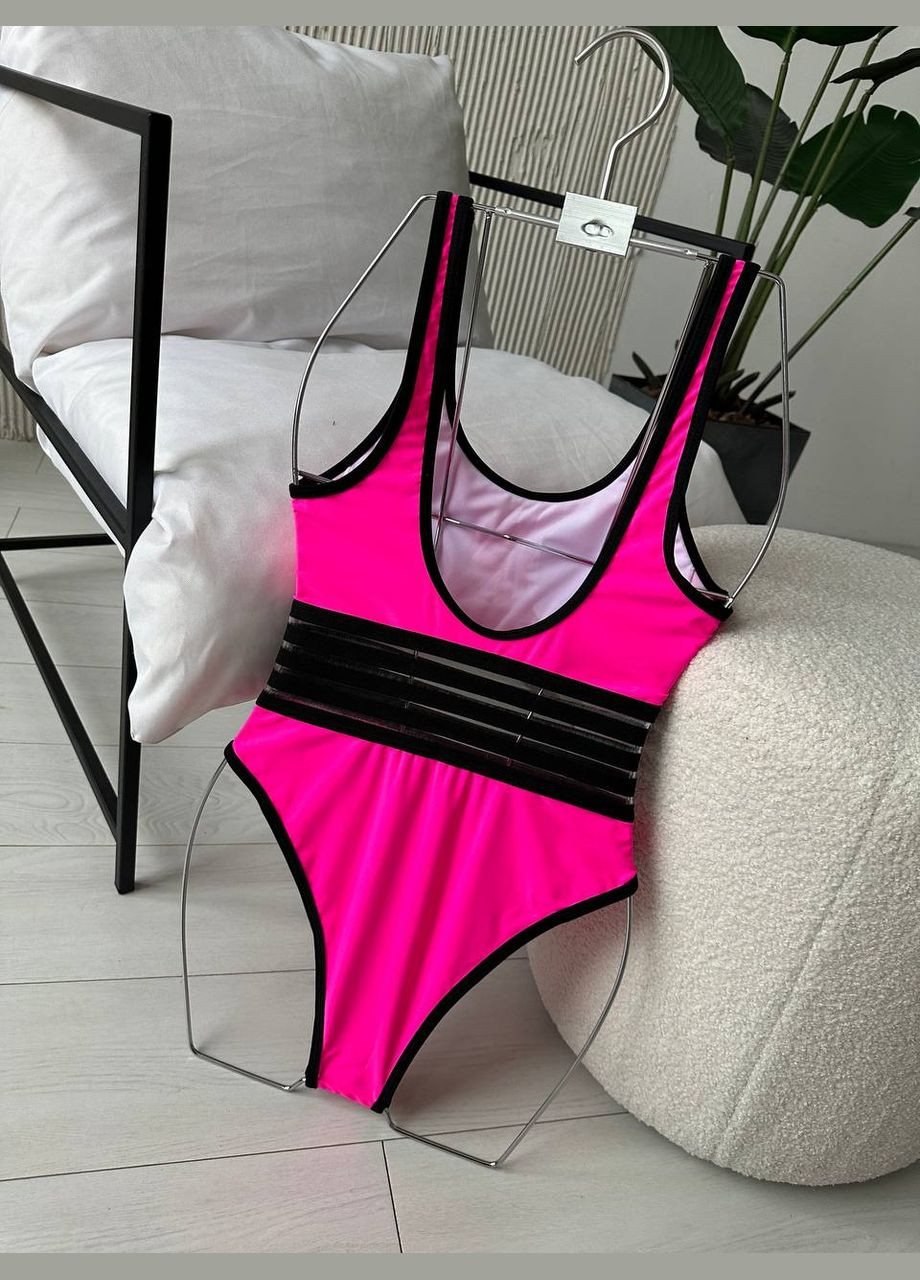 Кислотно-розовый летний стильный яркий купальник с акцентом на талии. слитный Vakko