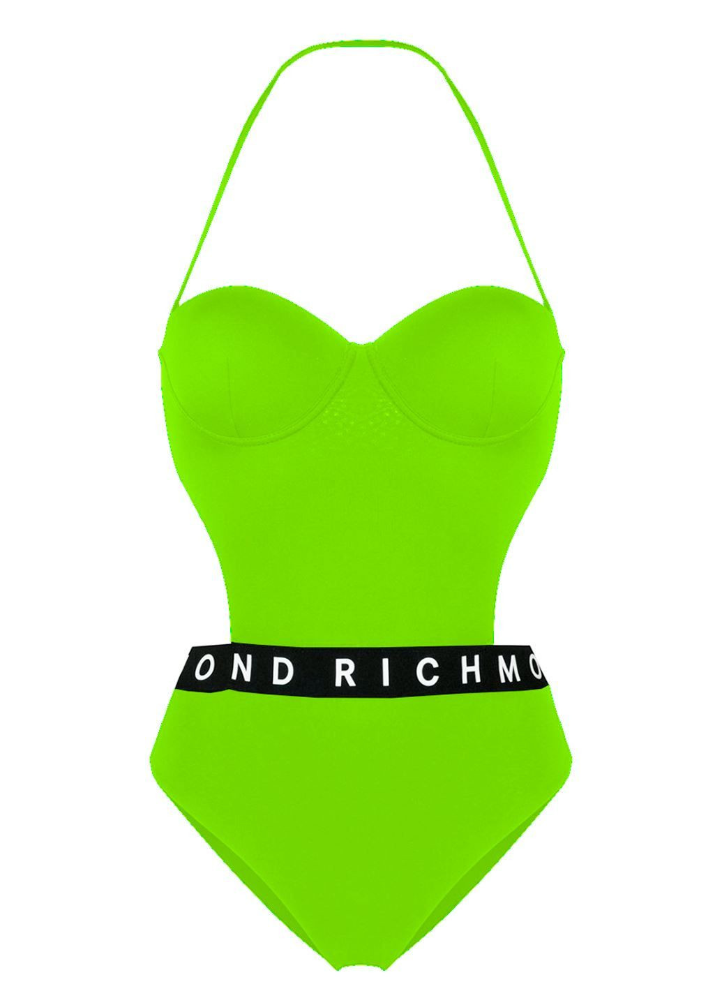Салатовый летний купальник с логотипом слитный, монокини John Richmond