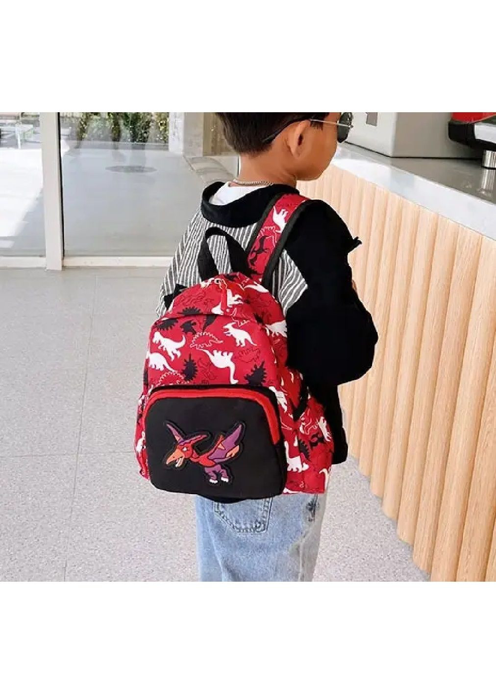 Рюкзак для детей с регулируемыми ремнями петлей для переноски полиэстер 25х20х11 см (477570-Prob) Красный с динозавром Unbranded (298112425)