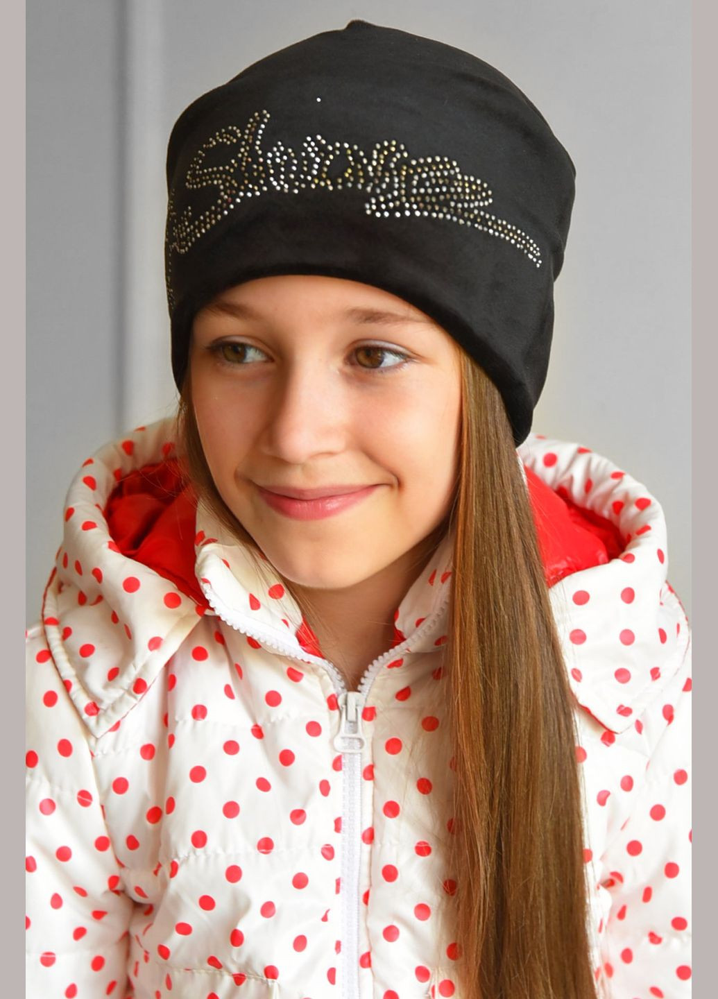 Шапка підліткова для дівчинки велюрова чорного кольору Let's Shop (299147246)