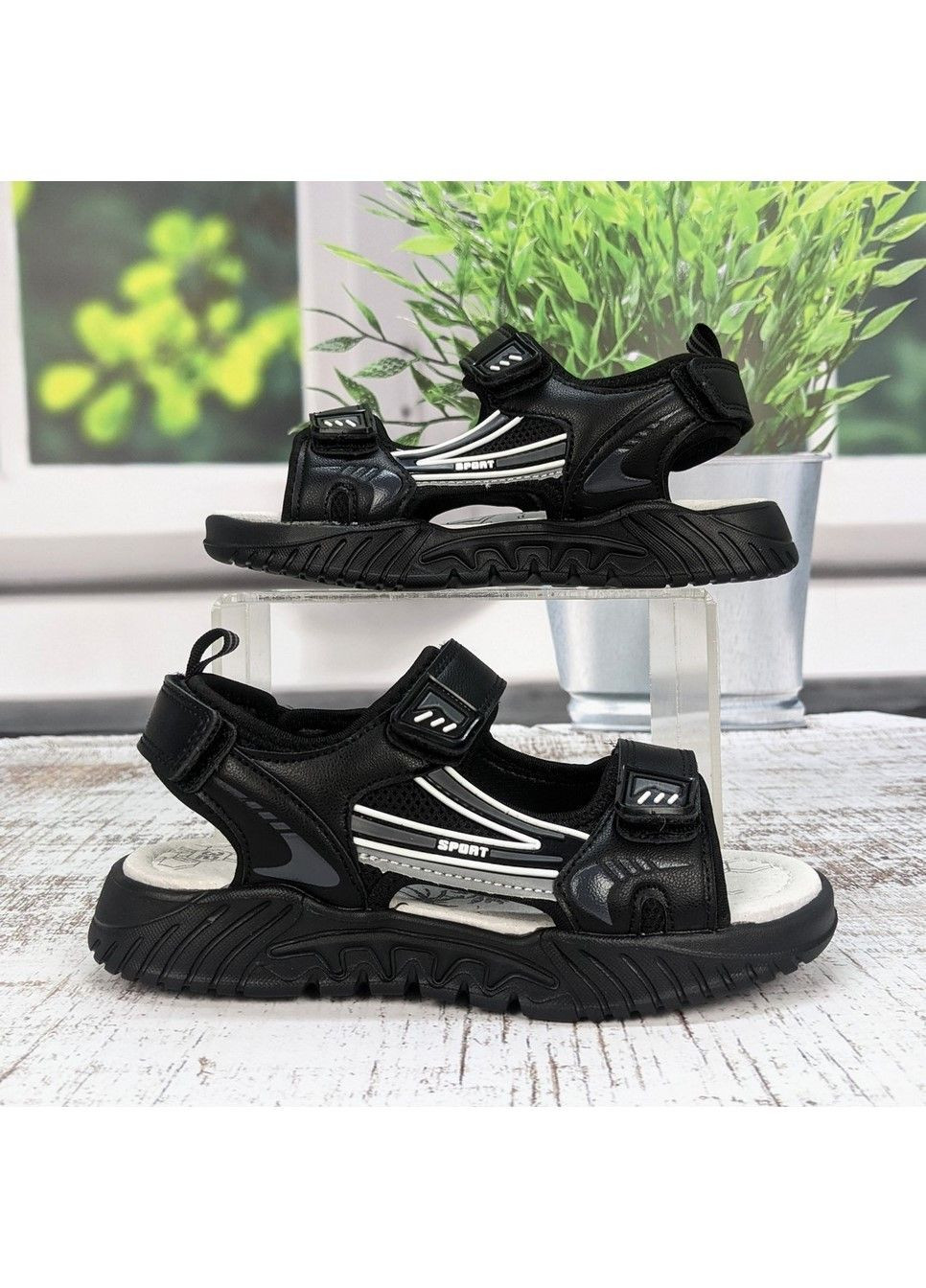 Черные повседневные босоножки детские сандалии для мальчика Fashion на липучке