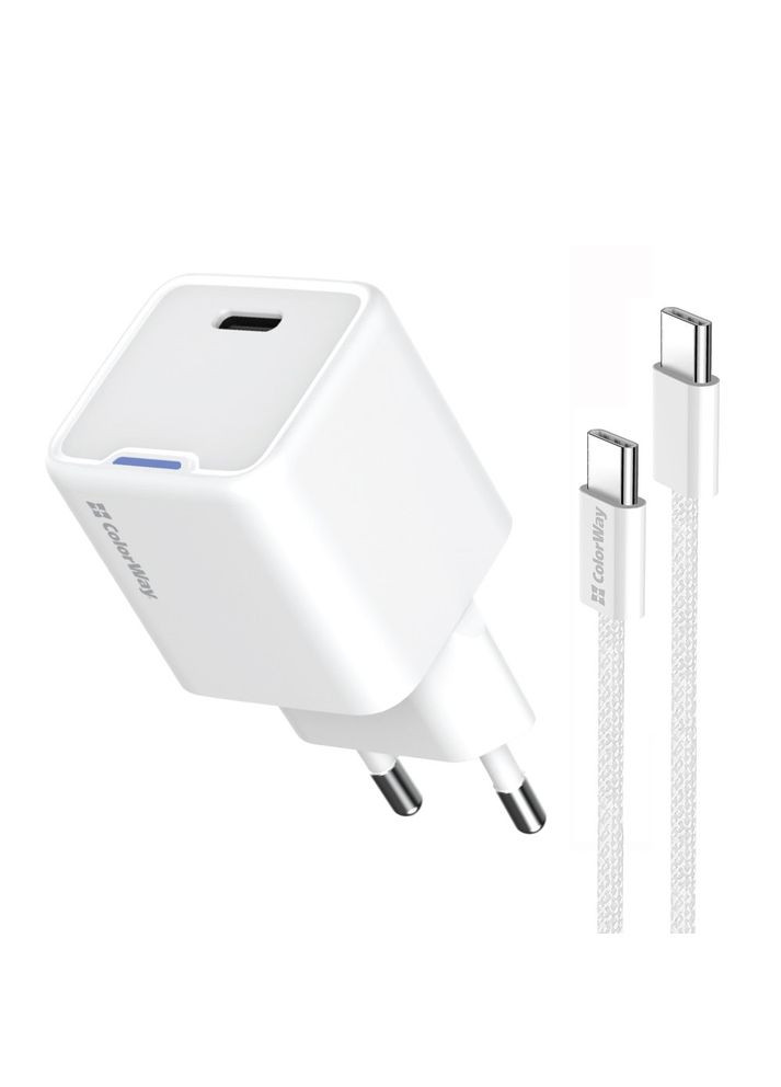 Сетевое зарядное устройство GaN Mini 35W PD Port PPS USB-C White (CW-CHS056PDC-WT) + кабель USB Type-C Colorway (336958751)