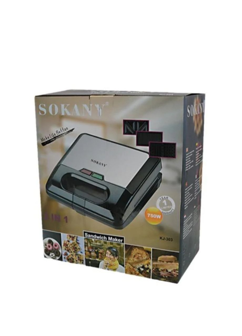 Мультимейкер 3в1 Бутербродниця-Вафельниця-Гриль Sokany KJ-303 (322250212)