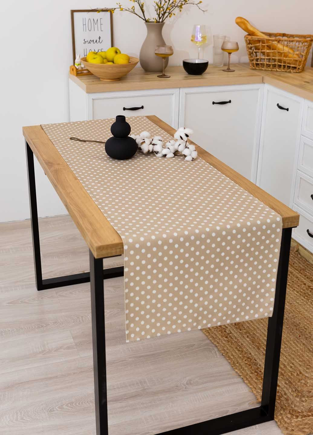 Скатертьдорожка (раннер) "Горошек бежевый" 180х47 см., тефлон Homedec - (322443914)