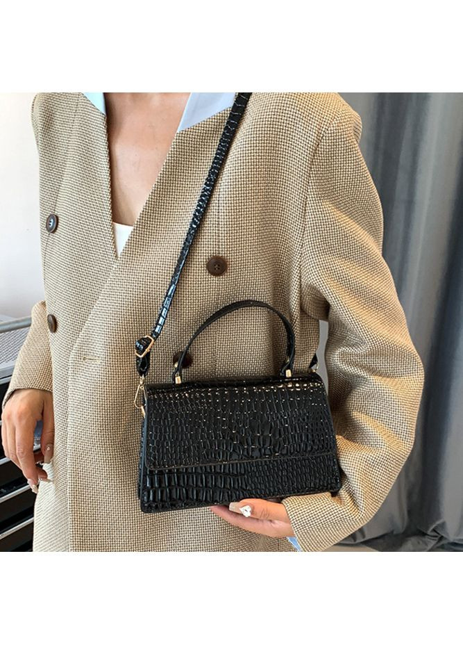 Женская лаковая мини сумочка рептилия черная клатч на плечо для повседневного использования маленькая сумка ProDobro (363222278)