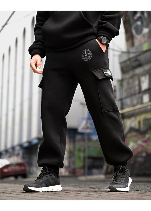 Стильний чоловічий костюм Stone Island на флісі чорний осінь/зима No Brand (368766244)