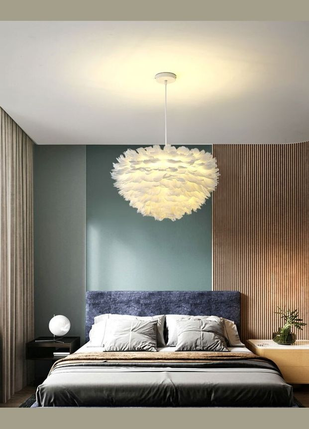 Люстра підвісна з пір'ям на 3 лампочки 26706 Білий 40-120х60х60 см. Sunnysky (365726130)