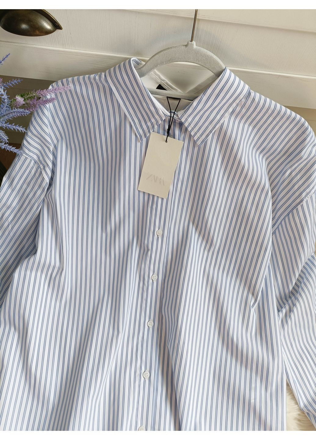 Смугаста поплінова сорочка оверсайз Zara (354816900)