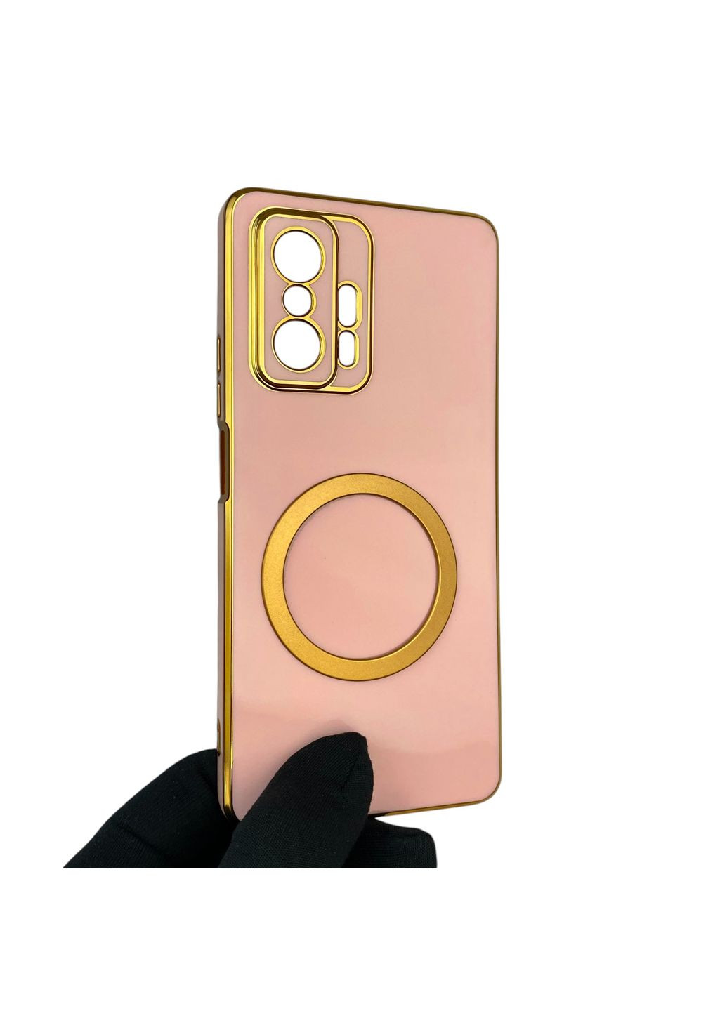 Чохол для 11T Pro глянцевий з кільцем MagSafe із золотою окантовкою на сяомі 11т про пудровий gs1 Xiaomi (366230481)