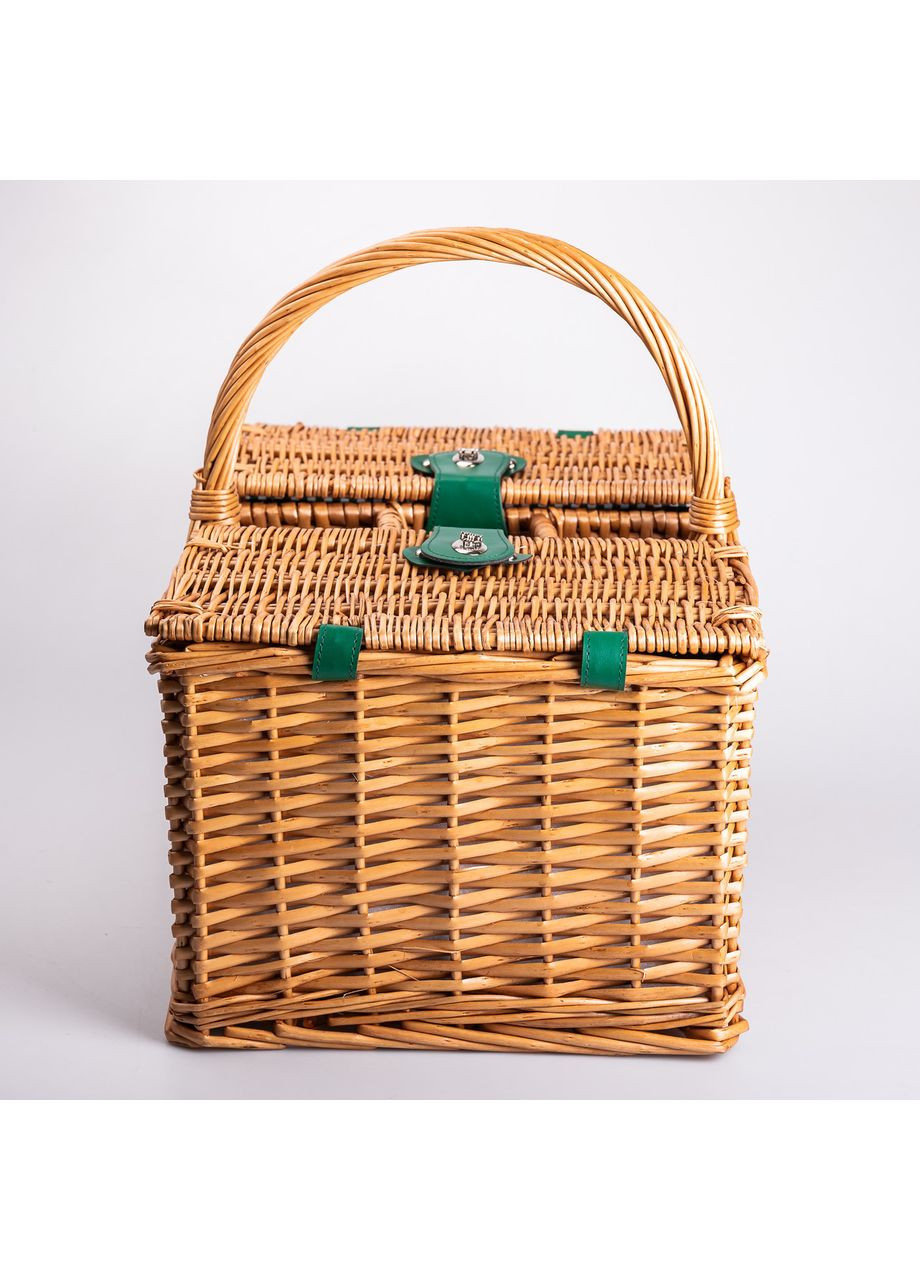 Кошик плетений для пікніка з посудом на 4 персони 48х33х43 см набір посуду туристичний для кемпінгу HP-ZQ-3 LUGI (366964636)