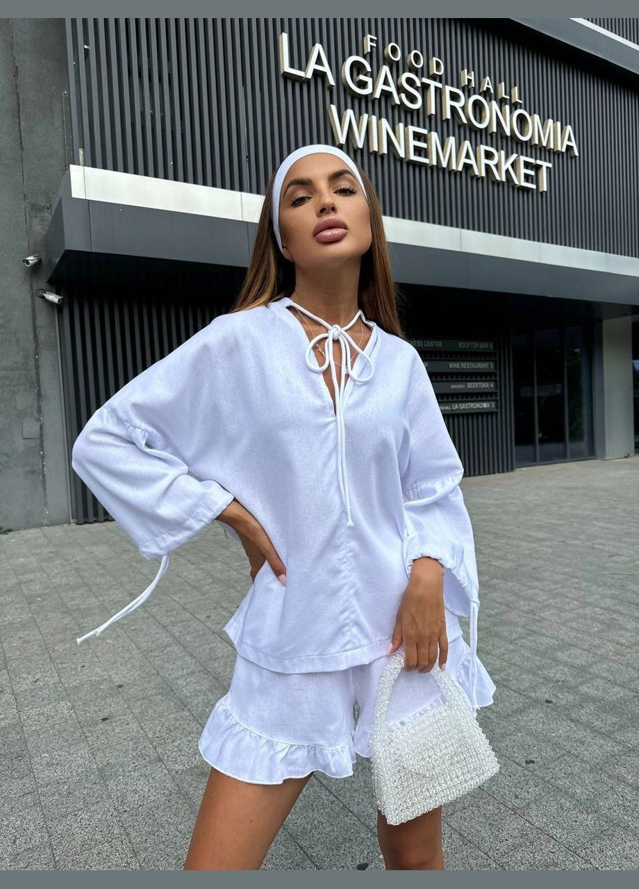 Жіночий лляний костюм блуза + шорти MonCher (333801169)