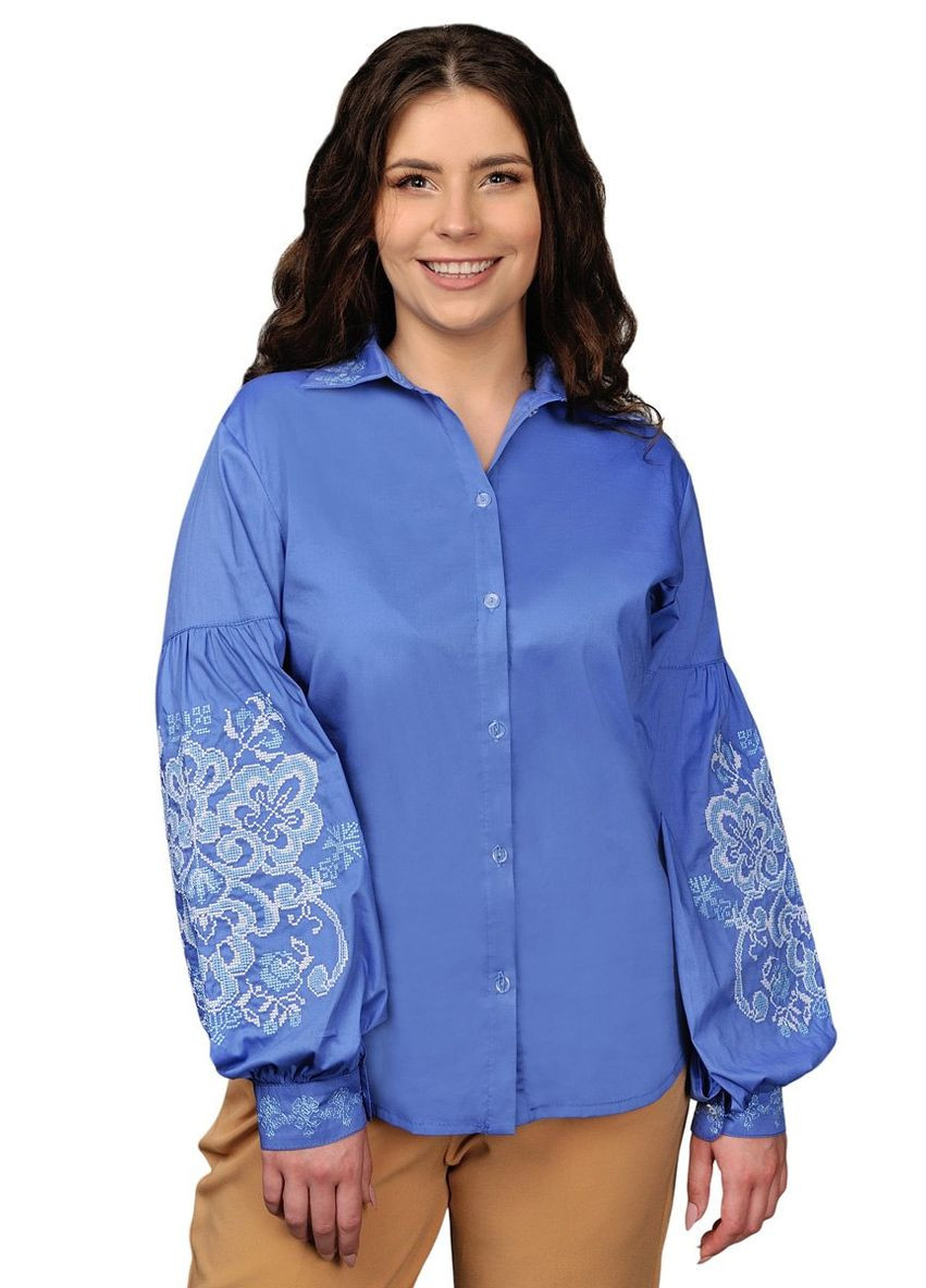 Жіноча котонова сорочка з вишивкою (блакитний) Golfstream (283256159)