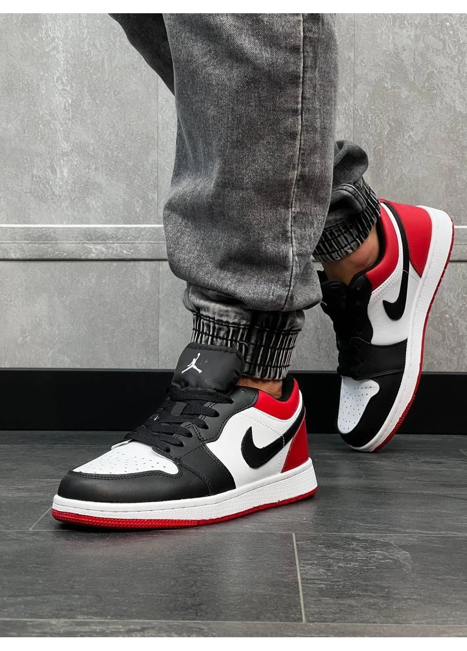 Білі кросівки чоловічі nike air jordan retro 1 low white red black найк аір джордан білі демісезон No Brand