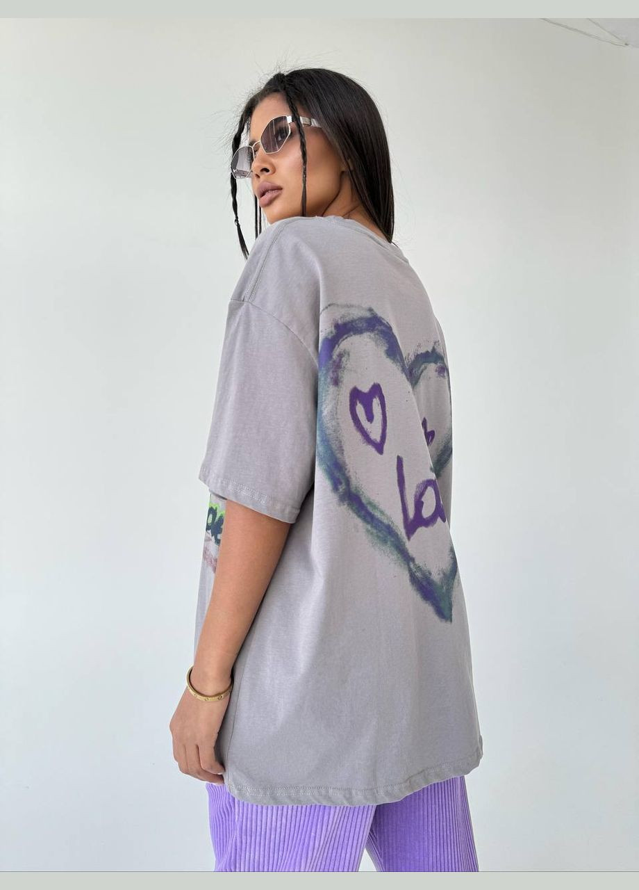 Сіра літня жіноча футболка кулір з довгим рукавом No Brand 315
