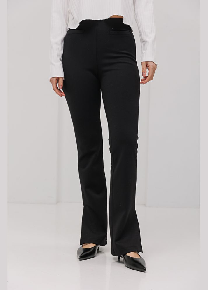 Женские штаны-клеш черные с разрезами внизу Arjen (289842095)