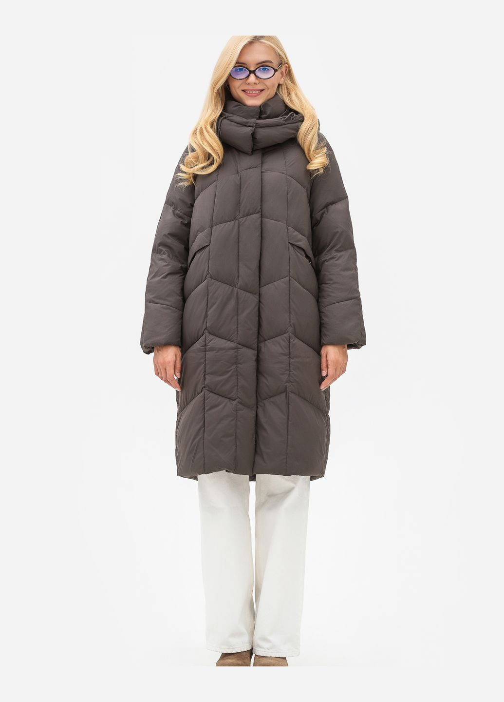 Оливкова (хакі) базова куртка-пальто з капюшоном модель Towmy 2364