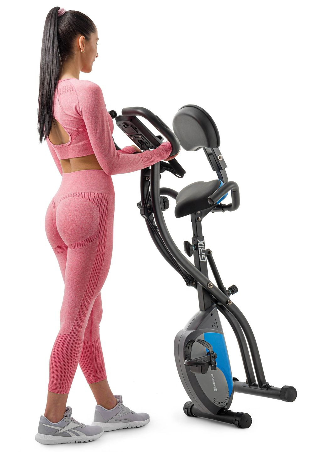 Велотренажер магнітний HS-3010X Grix X-Bike з еспандерами чорно-синій Hop-Sport (361952828)