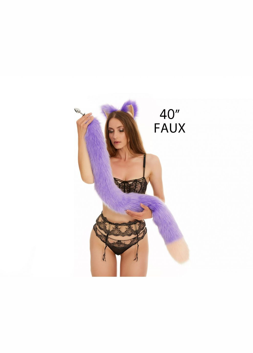 Анальный меховой хвост без пробки, Фиолетовый с персиковым кончиком, 100 см. OKOVA (315148757)