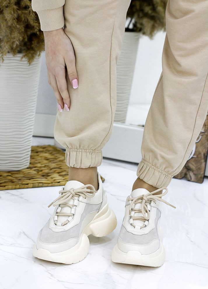 Жіночі кросівки з натуральної шкіри (хутро) бежевого кольору 35837 Fashion бежеві зими (367111388)