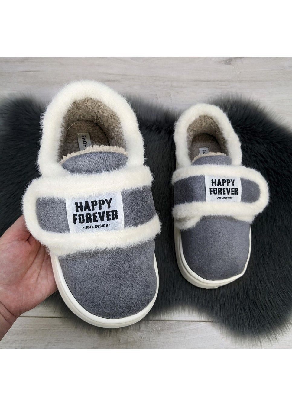 Серые тапочки лоферы на липучках теплые женские Jomix