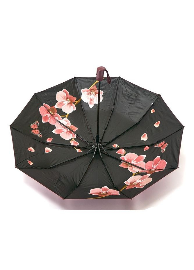 Бордовый зонт женский №m639 полуавтомат на 10 спиц с цветами под куполом бордовый Bellissimo средний система антиветер (303727766)