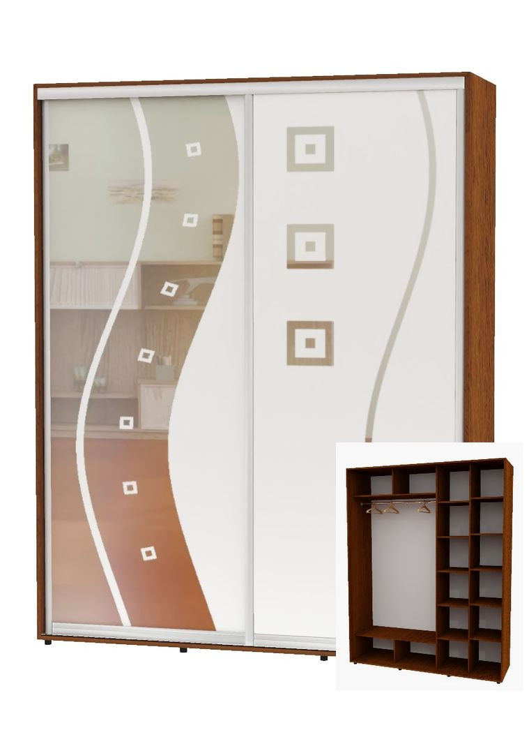 Шафа-купе дводверна 200*60*230 Горіх лісовий Дзеркало з піскострумним малюнком Алекса (360451605)