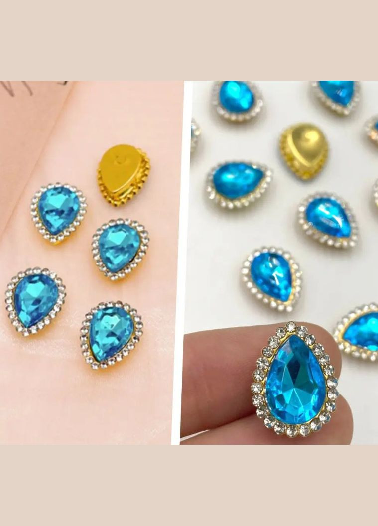 Стразовий декор Крапля, акрил, оправа-золото, 18х14 мм, лазурний No Brand (341731199)