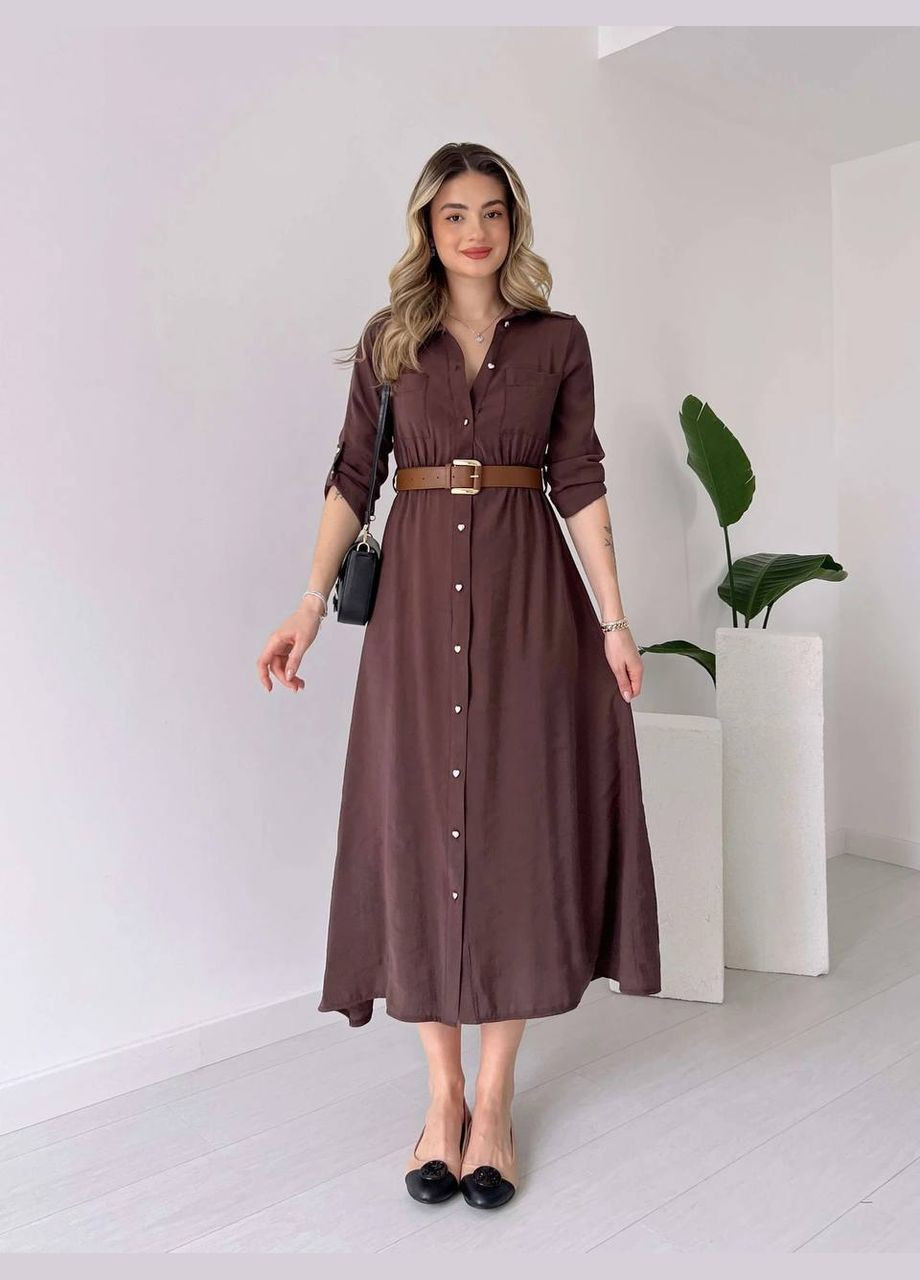 Темно-коричневое женское платье креп-жатка No Brand
