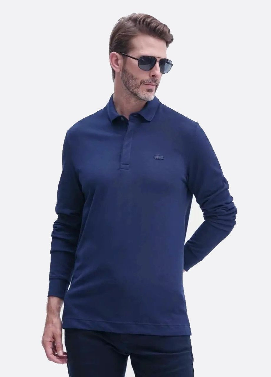 Индиго футболка-поло мужское с длинным рукавом для мужчин LS с логотипом