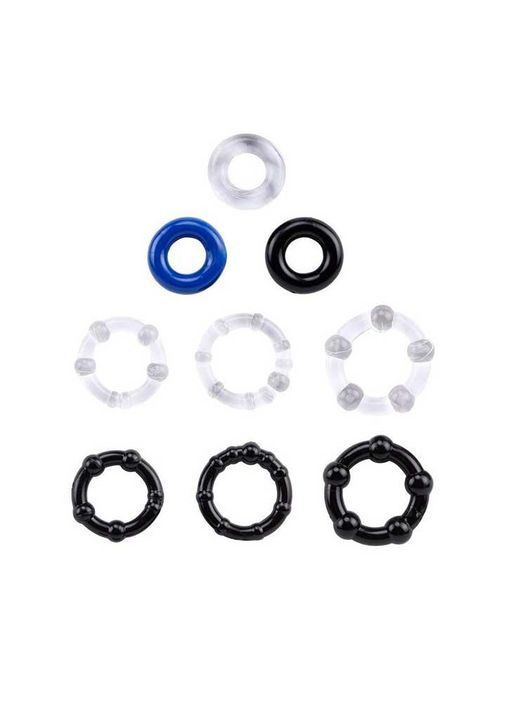 Набір ерекційних кілець (3 шт) прозорий, чорний, синій No Brand (372502354)