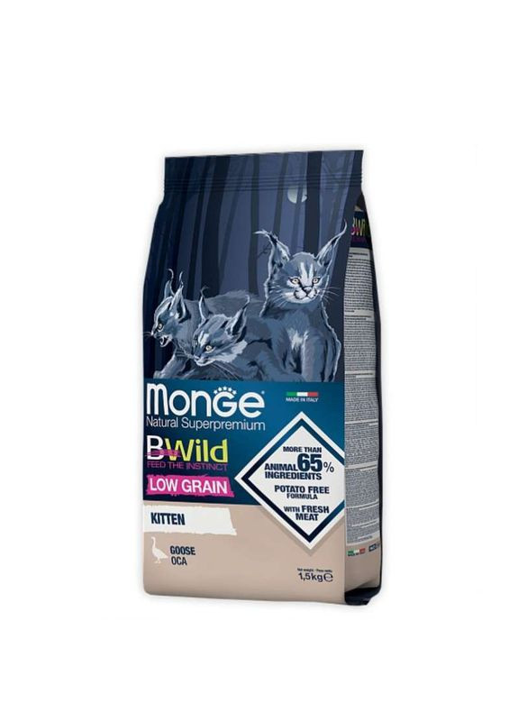 BWild Low Grain Goose Kitten - Сухий низькозерновий корм з м'яса гусака для кошенят - 1,5 кг Monge (327071202)