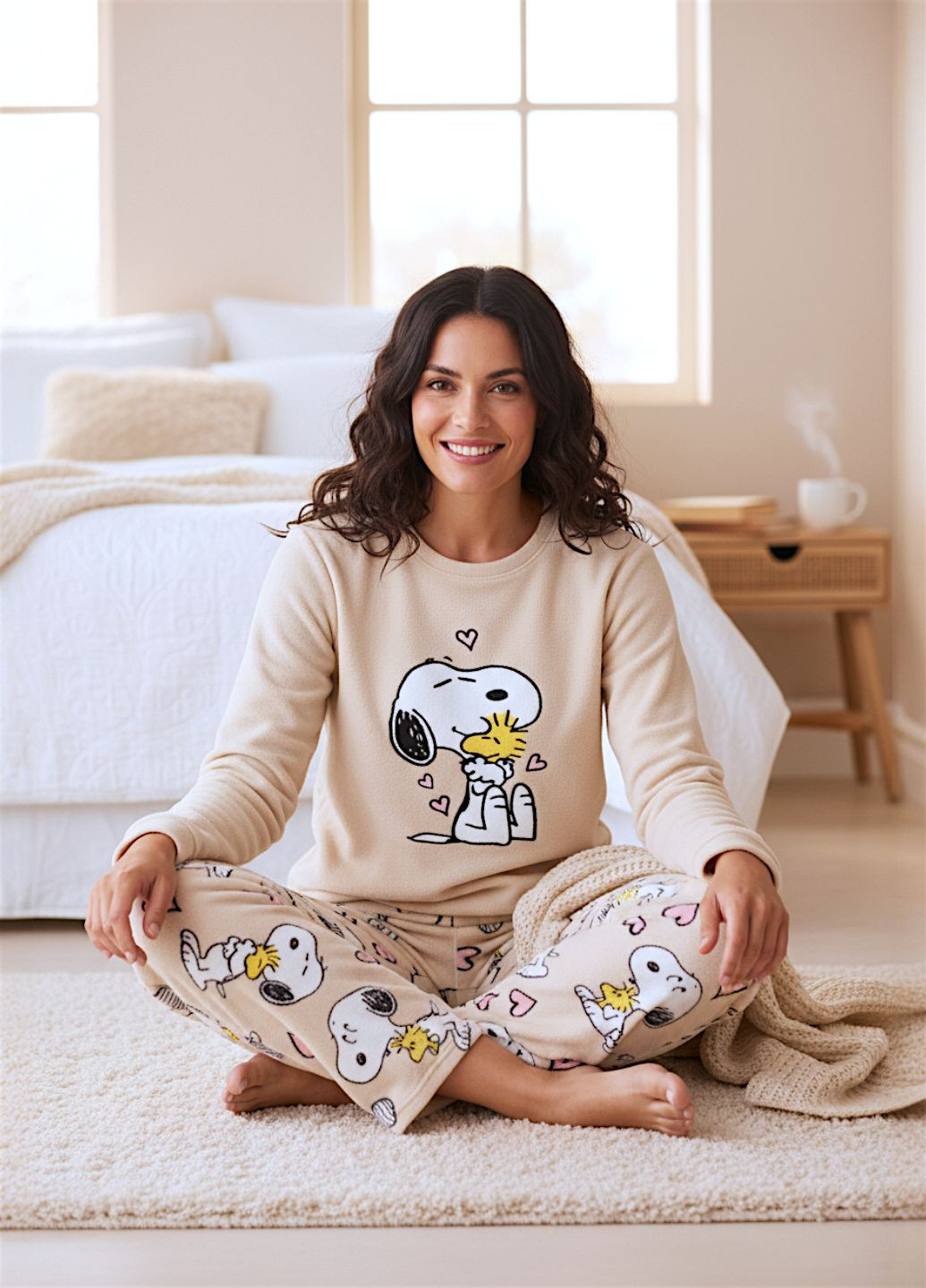 Бежевая зимняя мягкая плюшевая пижама eanuts snoopy домашний комплект бежевый (8149) свитшот + брюки Primark